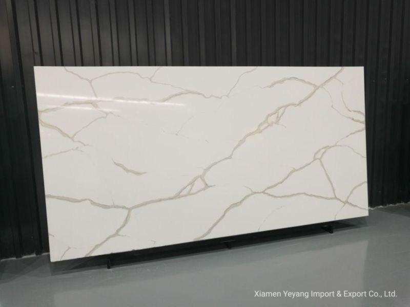 Solid Surface Calacatta Quartz Slabs for Countertop/Vanitytop