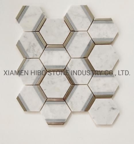 Turkey Dolomite White Marble Mix Metal Picket Mosaic Tile