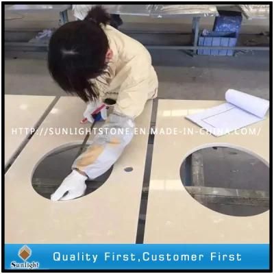 Artificial Yellow/Beige Quartz Stone for Table Tops Bathroom Vanity