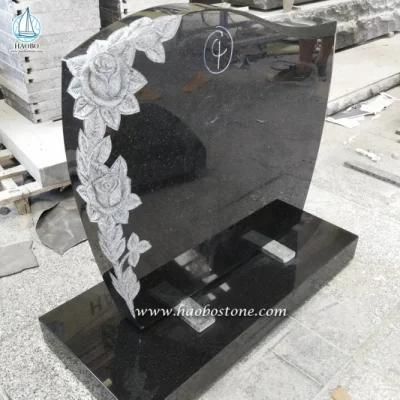 Black Granite Monument Flower Carving Tombstone