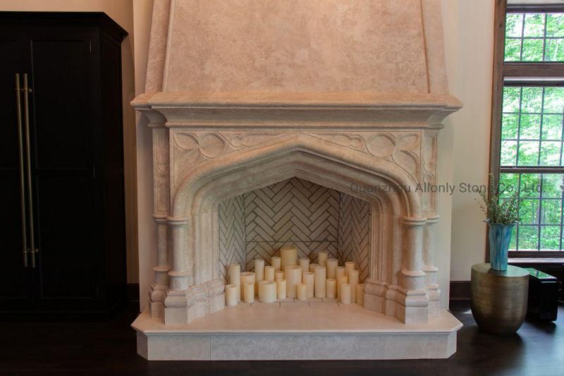 French Luxury Home Indoor Decoration Hand Carved Mantel Natural Marble Stone Fireplace Surrounds