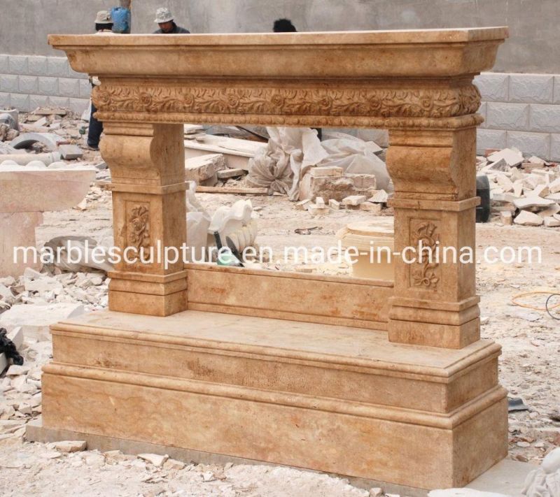 Beautiful Cheap Elegant Natural Stone Beige Marble Fireplace (SYMF-144)