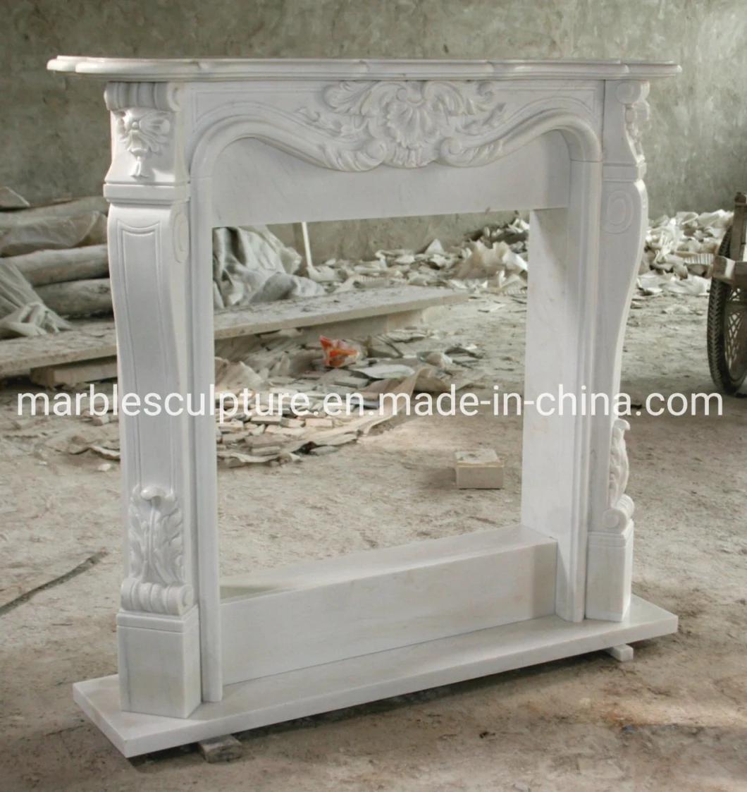 Simple Style Hand Carved White Marble Fireplace (SYMF-142)