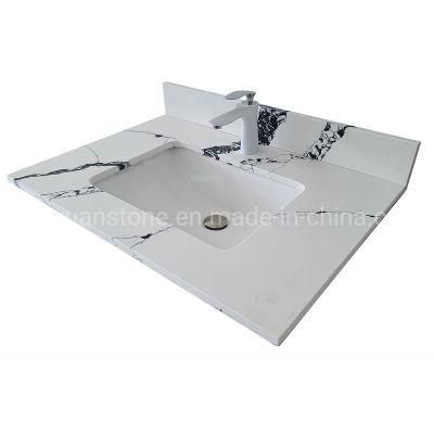 Calacatta White Prefabricated Quartz Countertop for Bathroom