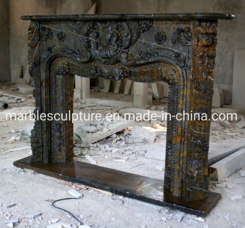 Indoor Natural Stone Antique Cheap Price Black Marble Fireplace (SYMF-172)