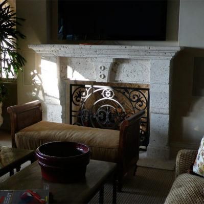 Simple Travertine Italian Tuscan Carving Fireplace