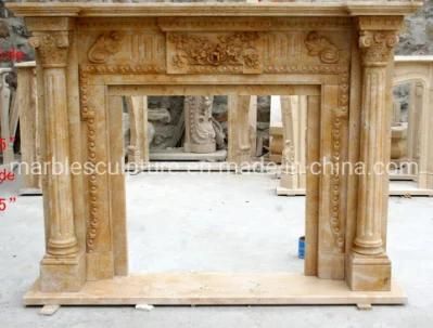Elegant Natural Antique Stone Carved Column Stone Fireplace (SYMF-247)