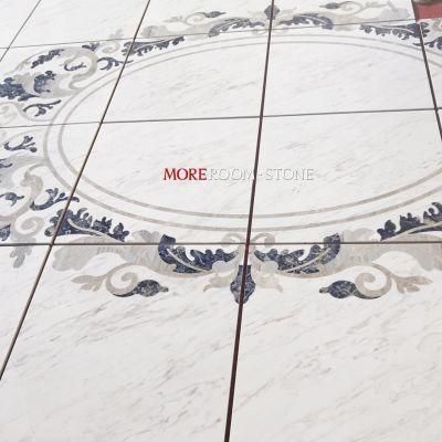 Interior Lobby Design Custom Azul Bahia Granite Inlay Waterjet Marble Medallion for Flooring