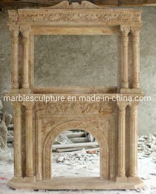 Classic Beige Stone Sculpture Mantel Double Marble Fireplace (SYMF-098)