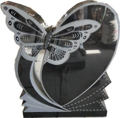 Irish Memorials Black Granite Butterfly Headstone with Laserwork Factory Direct