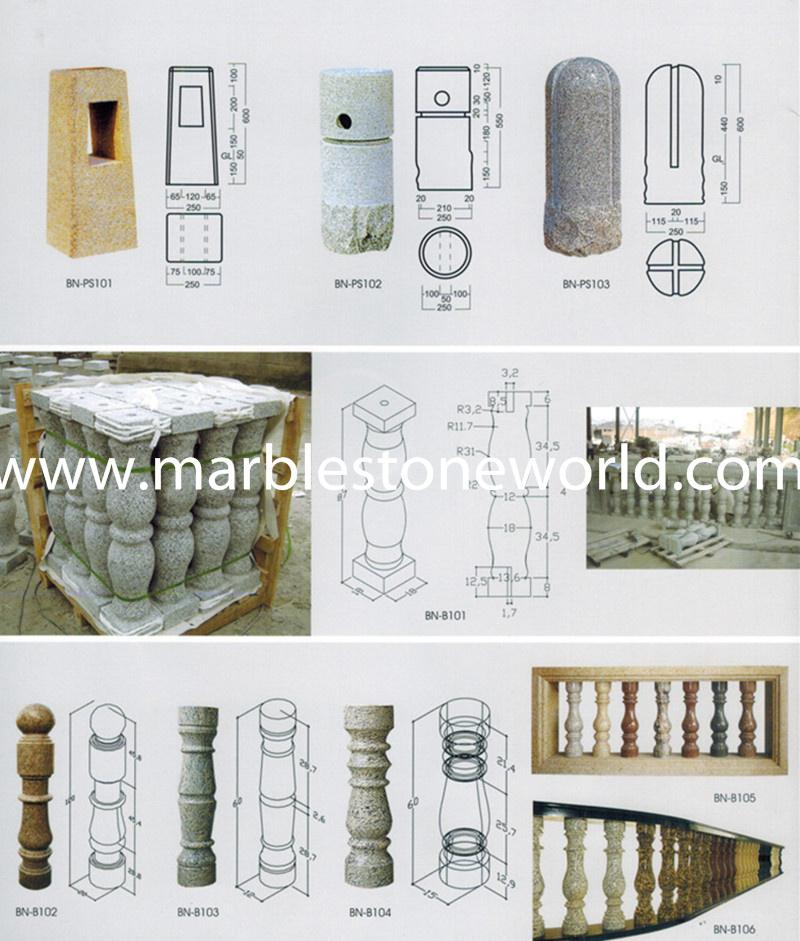 Customized White/Yellow/Red/Black Granite/Marble Stair/Railling/Column/Handrails/Baluster for Decoration