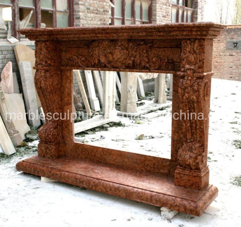 Antique Style Carved Yellow Marble Stone Fireplace Mantel (SYMF-215)