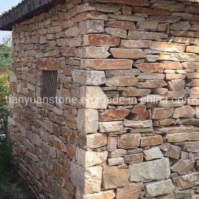 Chinese Wooden Yellow Rusty Slate Culture Stone Wall Cladding