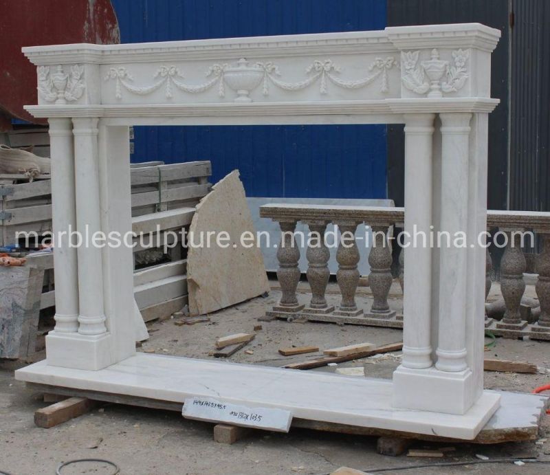 Delicate Natural Indoor Decorative White Marble Fireplace (SYMF-383)