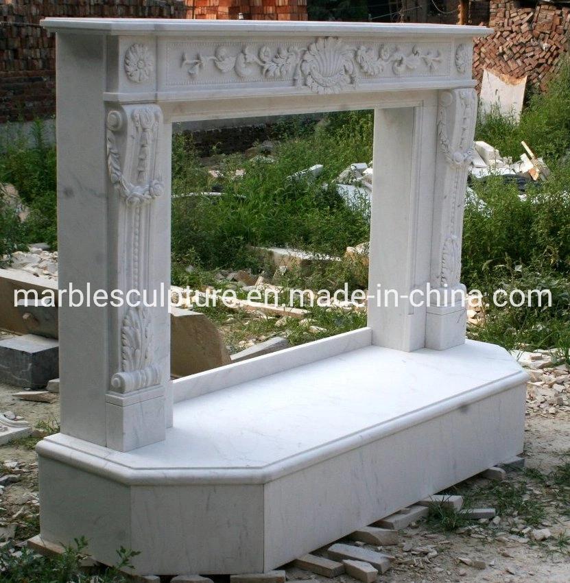 Simple Style Beautiful Decoration Stone Sculpture White Marble Fireplace (SYMF-051)