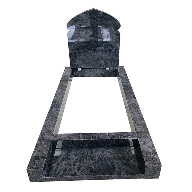 Indian Bahama Blue Granite Kerbset Tombstone with Islamic Design