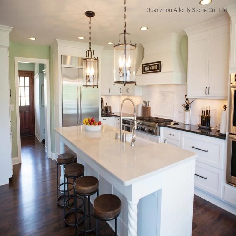 Prefab Waterfall Quartz Stone Countertop Solid Surface Island Top for Kitchen