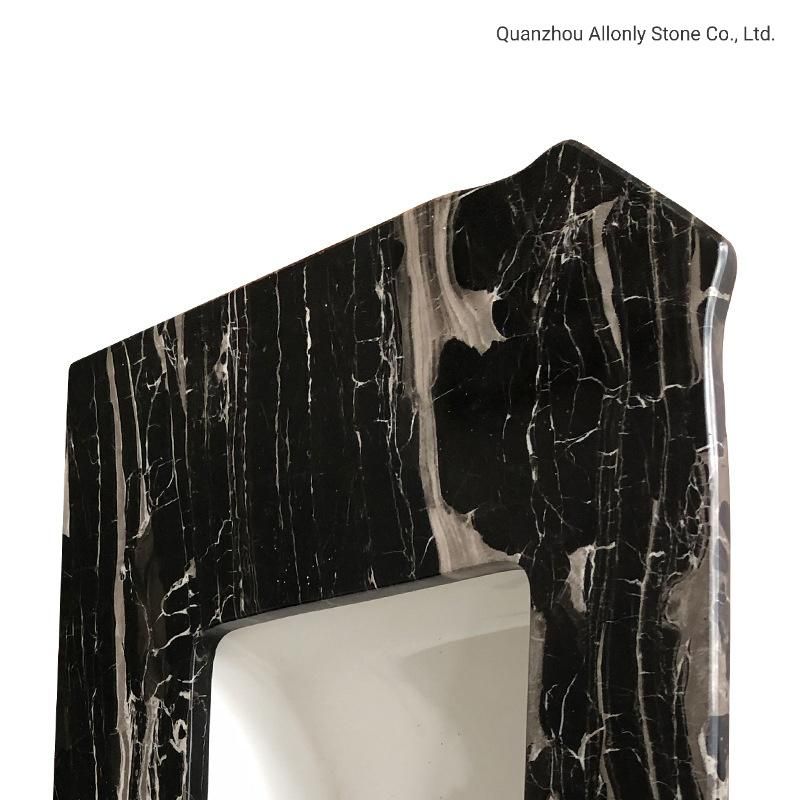 Customized Silver Dragon Black Marble Top Double Sink Bathroom Vanity