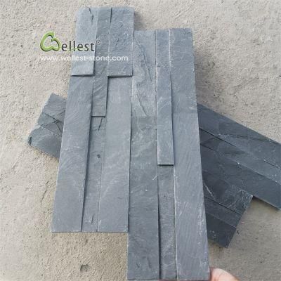 Natural Black Slate Interlocking Stacked Ledge Stone Culture Stone Wall Cladding Panel