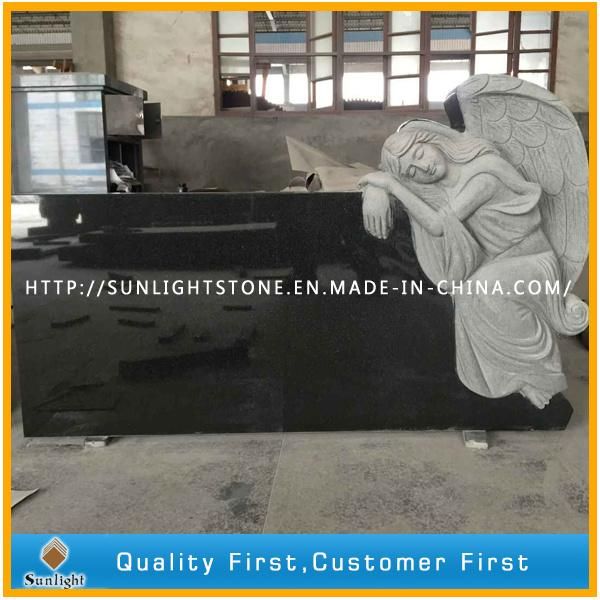 Custom India Black Granite Monument Headstone Tombstone (With Carving Angel)