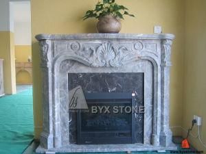 Bardiglio Arabescato Marble Carved Electric Fireplace for Interior Decorative