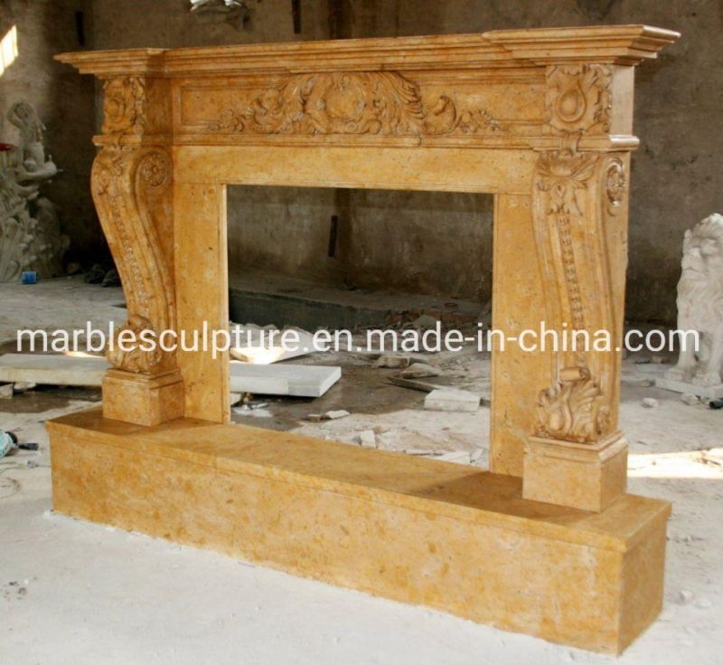 Statue Carved Marble Sculpture Antique Yellow Marble Fireplace (SYMF-063)