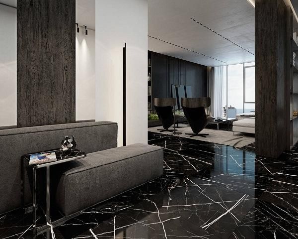 Polished Nero Marquina Black Marble Stone Tile for Wall/Flooring