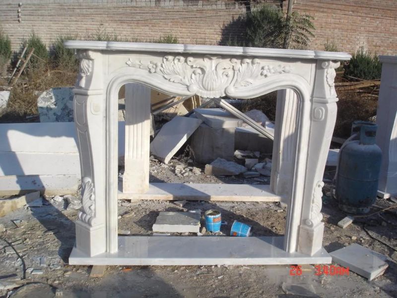 Sandstone Beige Color Fireplace Mantel Marble Fireplace Handcarving