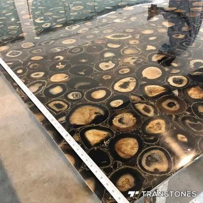 Popular Cut-to-Size Gem Stone Translucent Polished Brown Agate Office Wall Panel