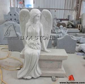 New Design Pink Granite Sitting Angel Headstone / Tombstone