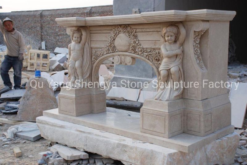 Natural Stone Marble Fireplace Surround Angel and Flowers (SY-MF324)