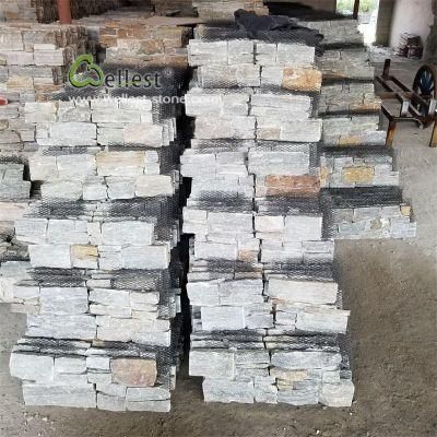 Brown Mixed Green Quartz Slate Stacked Stone Panel for Retaining Wall Decoration