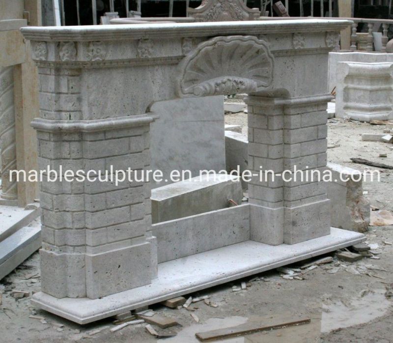 Antique Natural Stone Hand Carving Gray Marble Fireplace (SYMF-112)