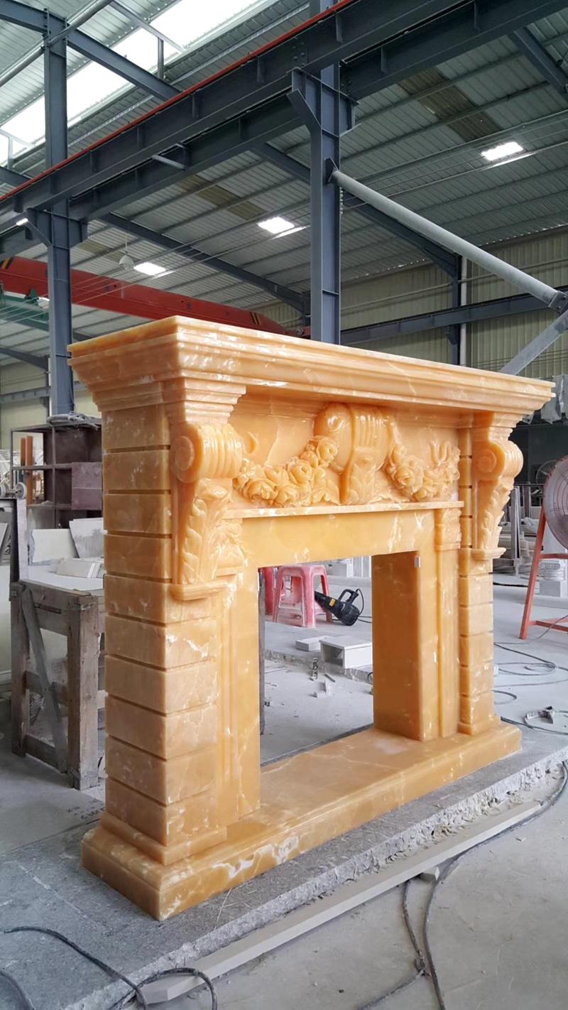 Yellow Onyx Marble Fireplace Customized Design