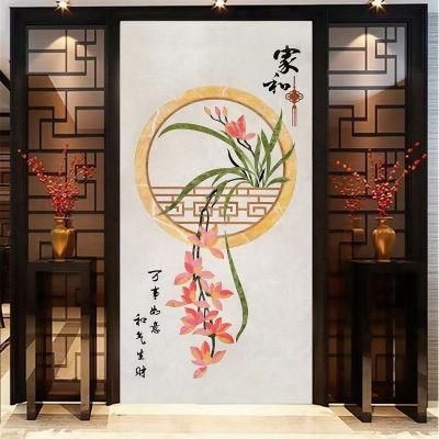 Luxury Villa Entrance Green Jade Onyx Flower Waterjet Marble Tiles Design Customized Marble Medallion Carpets