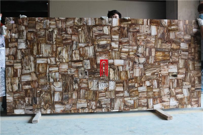 Hotel Elevator Design Marble Porcelain Big Size Gemstone Petrified Wood Stone Flooring