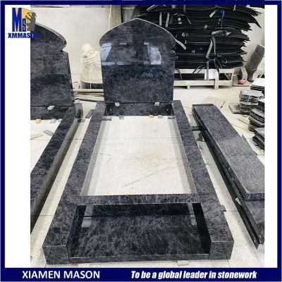 Indian Bahama Blue Granite Kerbset Tombstone with Islamic Design