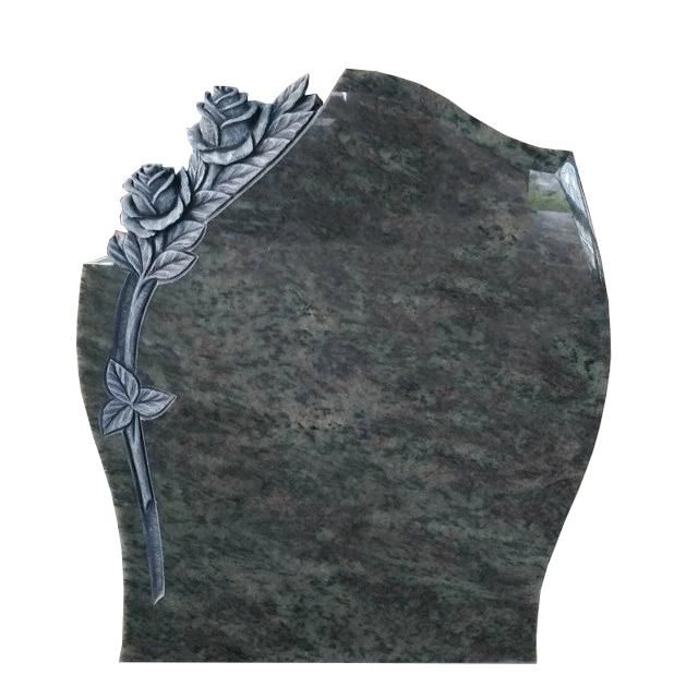 European Style Custom Carved Roses Headstones in Tropical Green Granite