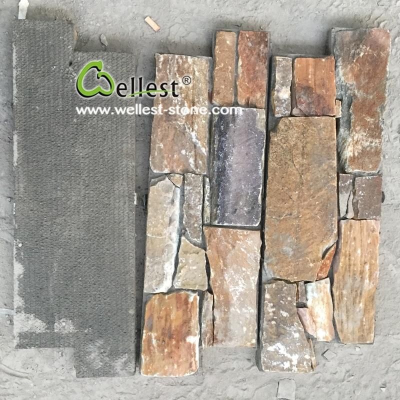 Natural Yellow Wood Slate Concrete Ledgestone Panels for Exterior Wall Tile