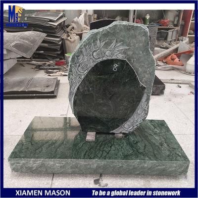 Modern Style Picasso Green Marble Gravestone with Flower Carving