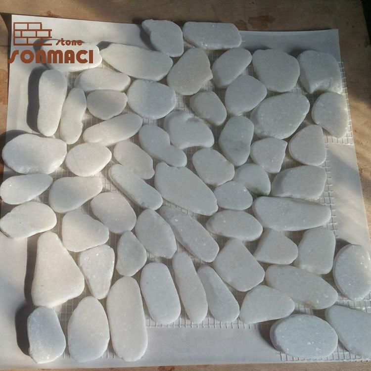 Sliced Flat River Pebble Stone Marble Mosaic Tile