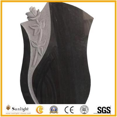 Black Granite Monument European Tombstone Granite Memorials Flower Carving Tombstone C13