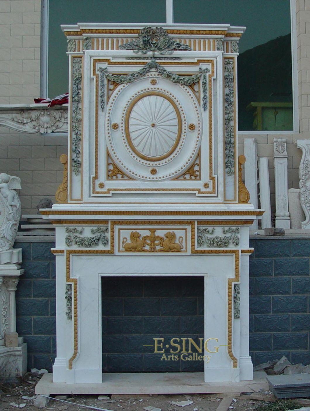 Custom Hot Sale Stone Fireplace French Style Large Luxury Antique White Marble Fireplace