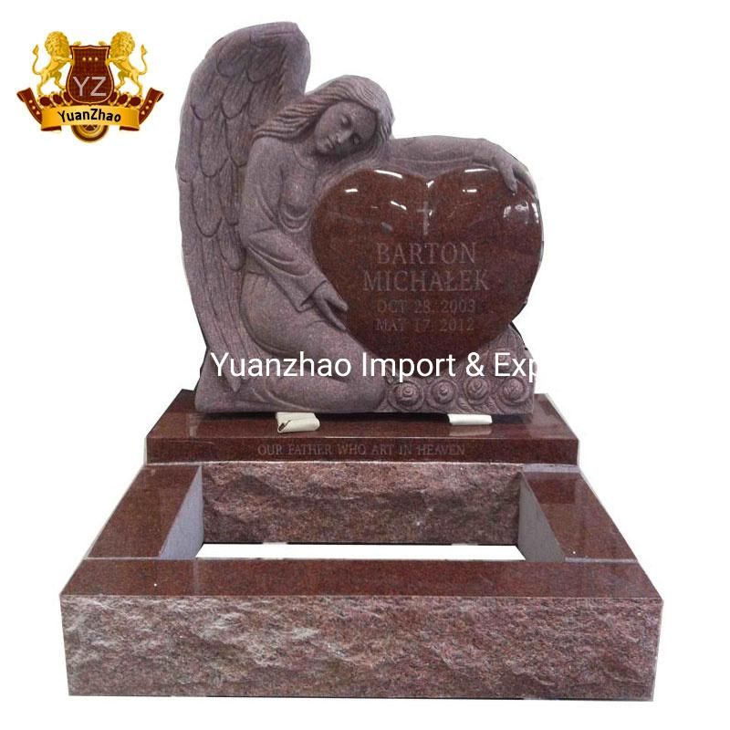 Graveyard Decoration Sculpture China Black Granite Monument Hand Carved Stone Angel Granite Tombstone