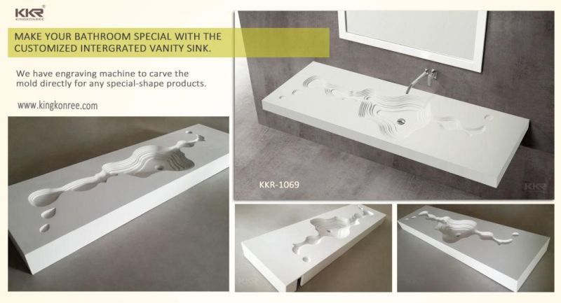Solid Surface Resin Hand Washing Basin Single Sink Bathroom Poly Marble Vanity Top