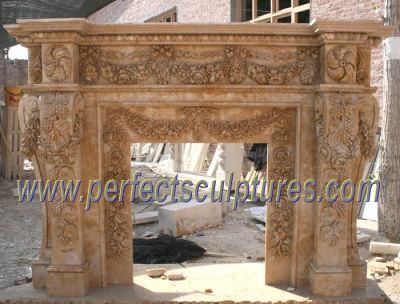 Carved Flower Grape Marble Fireplace Mantel with Chinese Factory Wholesale Price (QY-LS224)