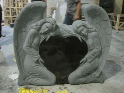Absolute Black Granite Headstone Monuments with Double Angel Sculpture