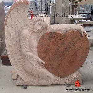 Multicolor Red Granite Angel Carving Headstone with Heart