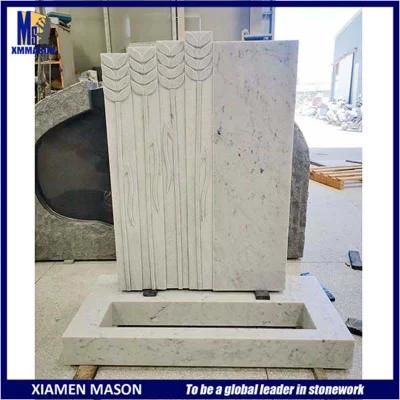Italian Bianco Carrara White Marble Kerb Headstone with Engraving Arrows