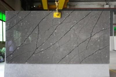 Artificial Calacatta Grey Quartz with Black Veins Slab for Kitchen Countertop